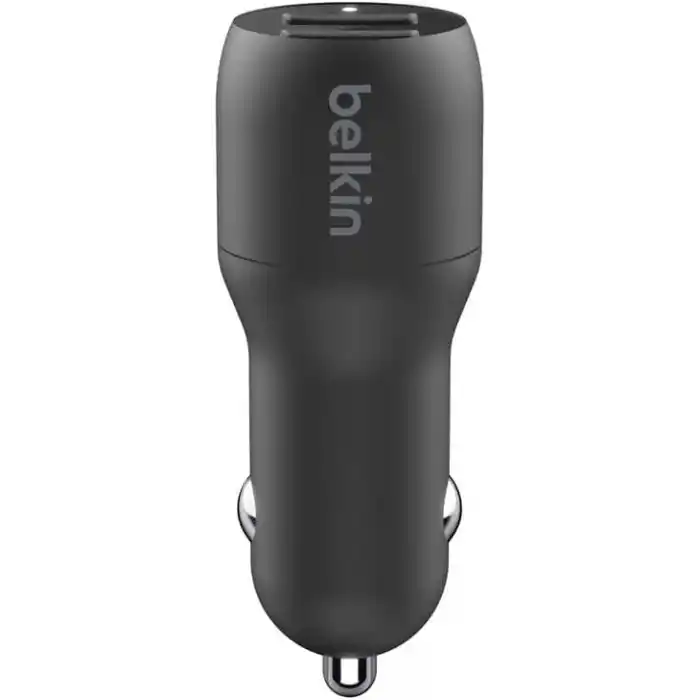 Belkin Boost Charge Çift Bağlantı Noktalı 24 W Araç Şarjı, iPhone ve Android telefon uyumlu, Siyah, CCB001btBK