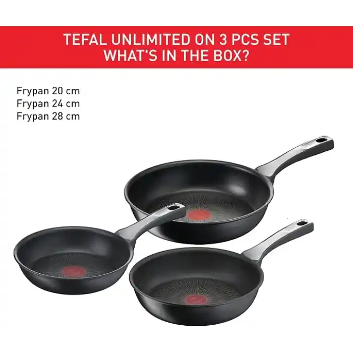 Tefal Titanyum 6X UnlimitedOne İndüksiyon Tabanlı 20/24/28 Cm 3lü Tava Seti - 2100116646