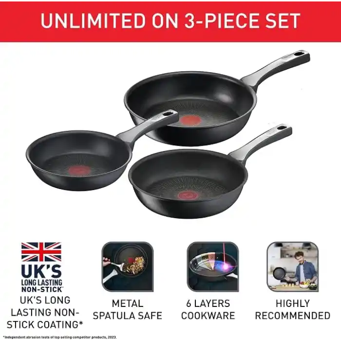 Tefal Titanyum 6X UnlimitedOne İndüksiyon Tabanlı 20/24/28 Cm 3lü Tava Seti - 2100116646