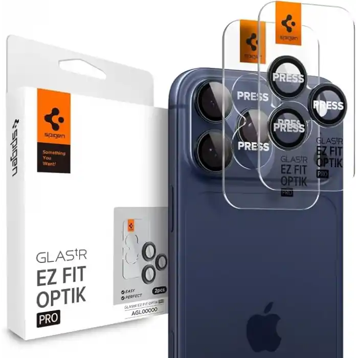 Spigen iPhone 17 Pro/Pro Max / 16 Pro/16 Pro Max / 15 Pro/15 Pro Max ile Uyumlu Kamera Lens Koruyucu Cam Kolay Kurulum Glas.tR EZ Fit Optik Pro (2 Adet) Blue Titanium - AGL07164