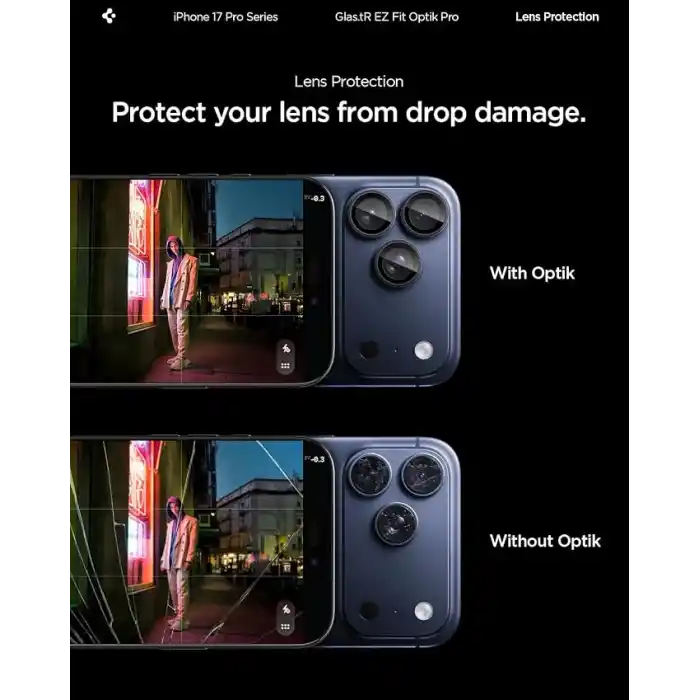 Spigen iPhone 17 Pro/Pro Max / 16 Pro/16 Pro Max / 15 Pro/15 Pro Max ile Uyumlu Kamera Lens Koruyucu Cam Kolay Kurulum Glas.tR EZ Fit Optik Pro (2 Adet) Blue Titanium - AGL07164