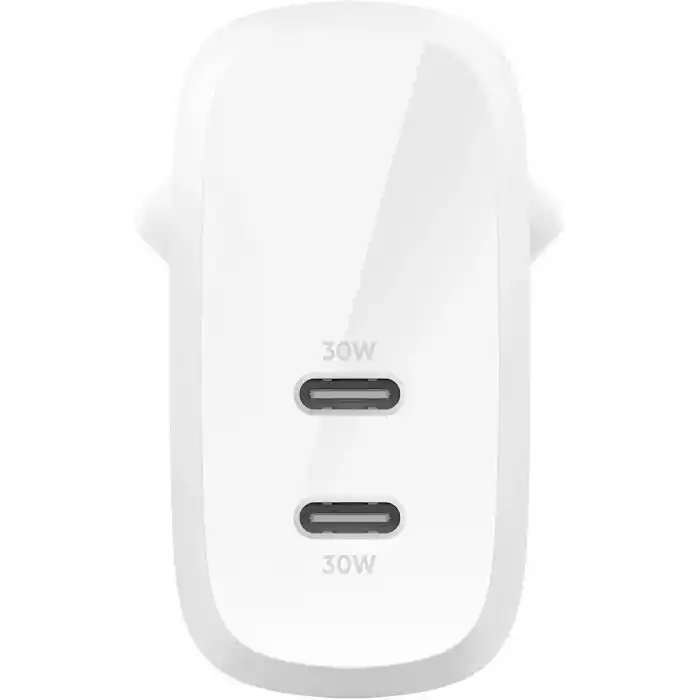 Belkin Boost Charge Çift USB-C Fişi, PPSli, iPhone 16 ve Diğerleri, iPad, Samsung Galaxy, Google Pixel, MacBook için 60W Şarj Cihazı, USB-Cden Lightning Kablosu ve USB-C Uyumlu, Beyaz