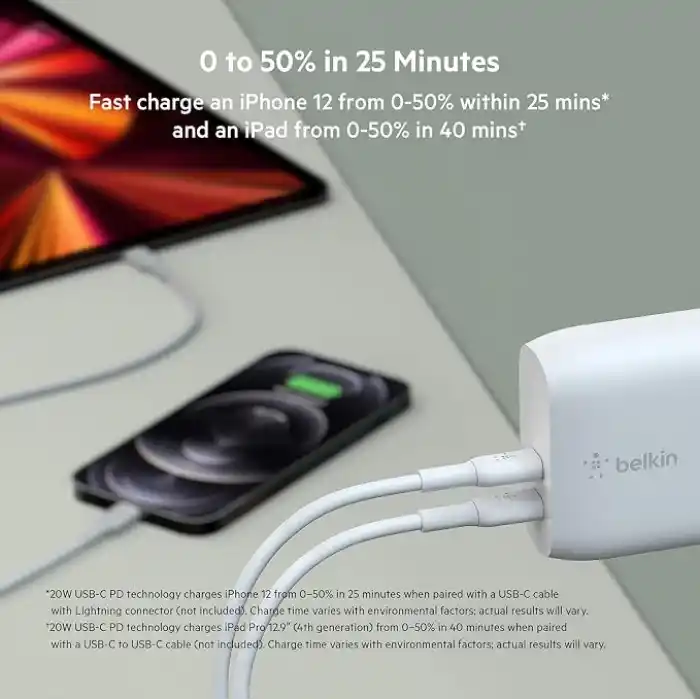 Belkin Çift 20W USB-C PD Duvar Şarj Cihazı 40W