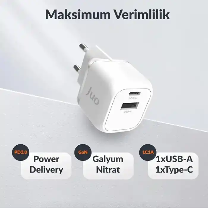 Juo 20w Gan Usb-c Usb-a Şarj Aleti Iphone & Ipad & Android Uyumlu Pd Qc4.0 Type-c Hızlı Şarj Cihazı