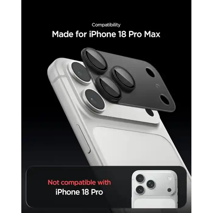 Spigen iPhone 18 Pro Max ile Uyumlu Kamera Lens Koruyucu Tam Kaplayan Cam Kolay Kurulum Glas.tR EZ Fit Optik Pro XL Dark Gray - AGL12039