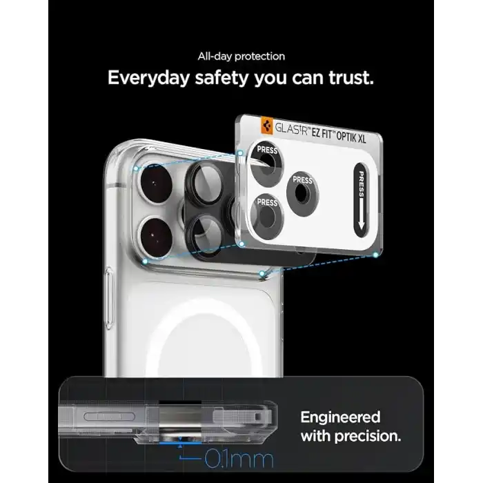 Spigen iPhone 18 Pro Max ile Uyumlu Kamera Lens Koruyucu Tam Kaplayan Cam Kolay Kurulum Glas.tR EZ Fit Optik Pro XL Dark Gray - AGL12039