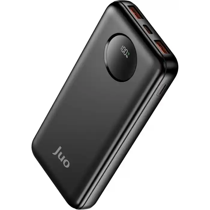 Juo 10000mAh 22.5W Dijital Led Ekranlı Taşınabilir Hızlı Şarj Cihazı Powerbank Siyah