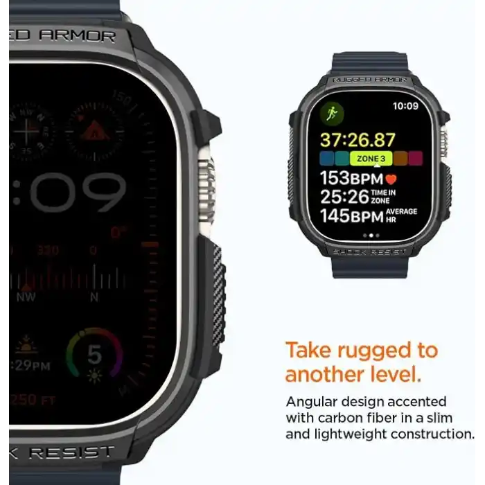 Spigen Apple Watch 49mm Ultra 4/3/2/1 ile Uyumlu Kılıf Rugged Armor Matte Black - ACS05456