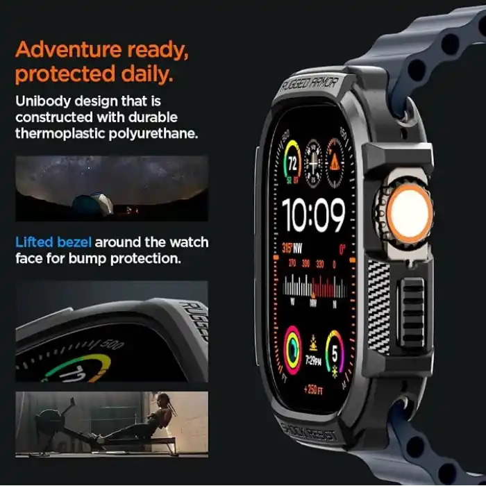 Spigen Apple Watch 49mm Ultra 4/3/2/1 ile Uyumlu Kılıf Rugged Armor Matte Black - ACS05456