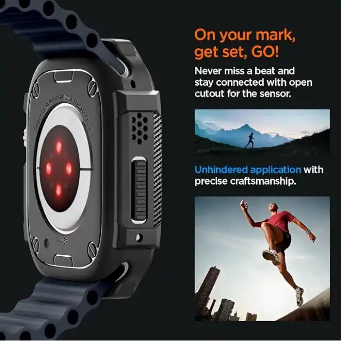 Spigen Apple Watch 49mm Ultra 4/3/2/1 ile Uyumlu Kılıf Rugged Armor Matte Black - ACS05456