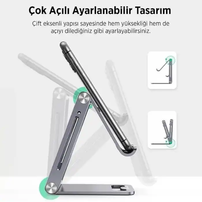 Juo Alüminyum Katlanabilir Metal Masaüstü Telefon Tutucu Standı Uzay Grisi