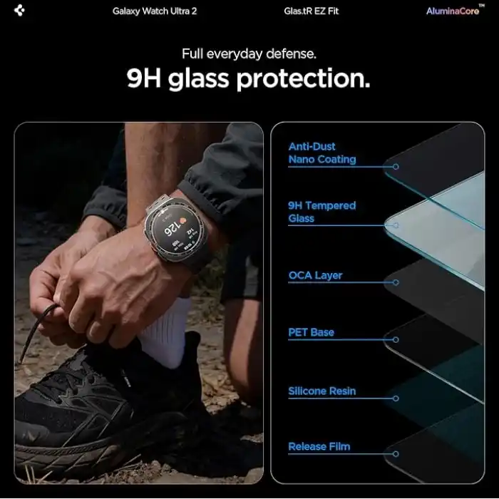 Spigen Galaxy Watch Ultra 2 (47mm) ile Uyumlu Ekran Koruyucu Cam Kolay Kurulum Glas.tR EZ Fit (2 Adet) - AGL11758