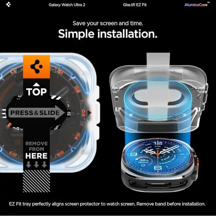 Spigen Galaxy Watch Ultra 2 (47mm) ile Uyumlu Ekran Koruyucu Cam Kolay Kurulum Glas.tR EZ Fit (2 Adet) - AGL11758