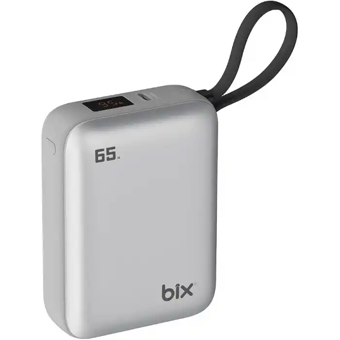 Bix PB120 20000mAh PD 65W Cep Boyu Kompakt Tasarımlı Dijital Göstergeli Powerbank Taşınabilir Süper Hızlı Şarj Cihazı (Gümüş)