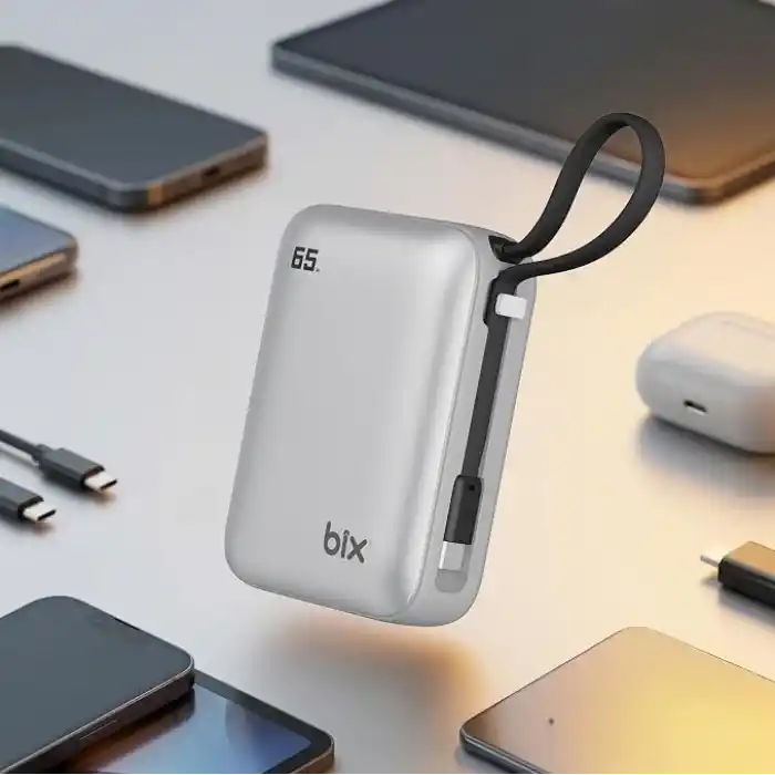 Bix PB120 20000mAh PD 65W Cep Boyu Kompakt Tasarımlı Dijital Göstergeli Powerbank Taşınabilir Süper Hızlı Şarj Cihazı (Gümüş)