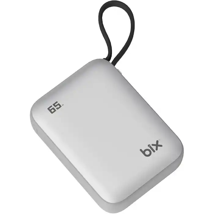 Bix PB120 20000mAh PD 65W Cep Boyu Kompakt Tasarımlı Dijital Göstergeli Powerbank Taşınabilir Süper Hızlı Şarj Cihazı (Gümüş)