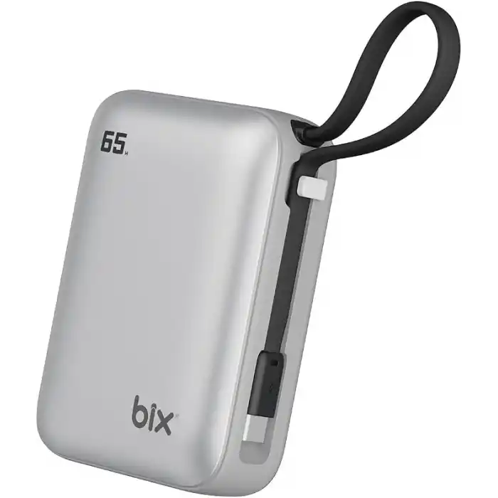 Bix PB120 20000mAh PD 65W Cep Boyu Kompakt Tasarımlı Dijital Göstergeli Powerbank Taşınabilir Süper Hızlı Şarj Cihazı (Gümüş)