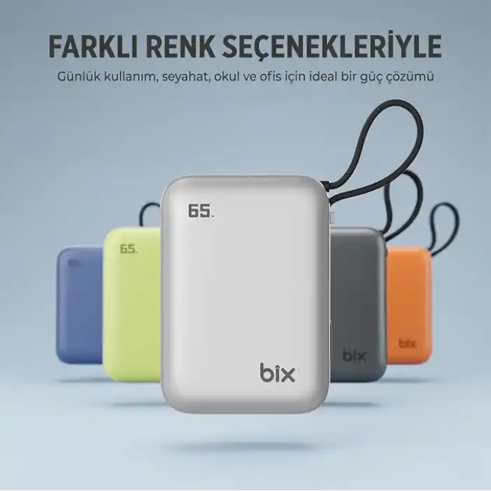 Bix PB120 20000mAh PD 65W Cep Boyu Kompakt Tasarımlı Dijital Göstergeli Powerbank Taşınabilir Süper Hızlı Şarj Cihazı (Gümüş)