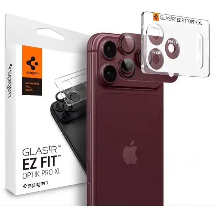 Spigen iPhone 18 Pro Max ile Uyumlu Kamera Lens Koruyucu Tam Kaplayan Cam Kolay Kurulum Glas.tR EZ Fit Optik Pro XL Dark Cherry - AGL12040