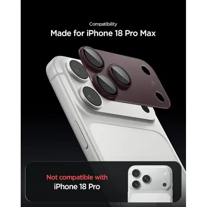 Spigen iPhone 18 Pro Max ile Uyumlu Kamera Lens Koruyucu Tam Kaplayan Cam Kolay Kurulum Glas.tR EZ Fit Optik Pro XL Dark Cherry - AGL12040