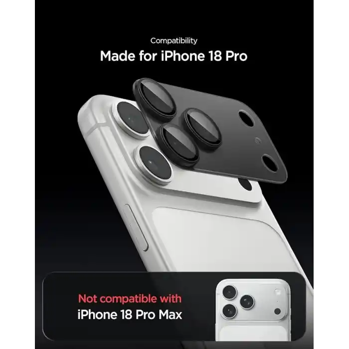 Spigen iPhone 18 Pro ile Uyumlu Kamera Lens Koruyucu Tam Kaplayan Cam Kolay Kurulum Glas.tR EZ Fit Optik Pro XL Dark Gray - AGL12035