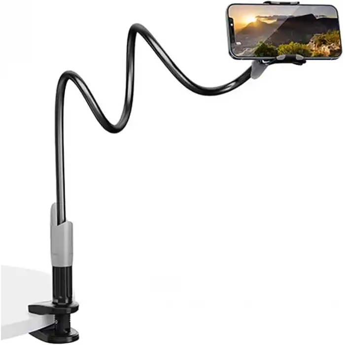 Bix SAIJI IVY-85 Akrobat Esnek Telefon Tutucu, Deveboynu Yataklı Telefon Tutacağı, Masa için Esnek Uzun Kollu Telefon Montajı, Klips Braketi Kelepçe Standı 4.0-6.3 Siyah