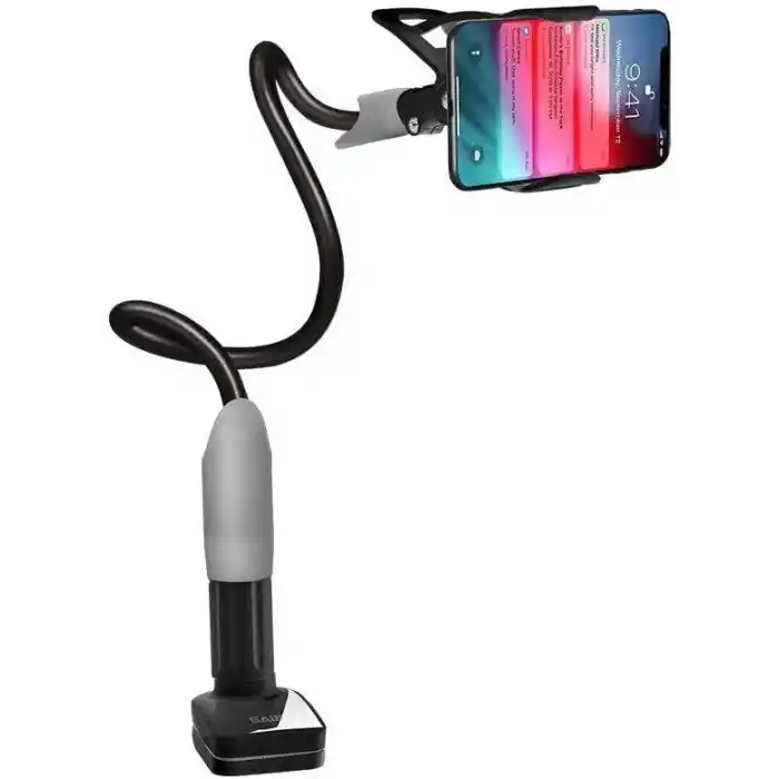 Bix SAIJI IVY-85 Akrobat Esnek Telefon Tutucu, Deveboynu Yataklı Telefon Tutacağı, Masa için Esnek Uzun Kollu Telefon Montajı, Klips Braketi Kelepçe Standı 4.0-6.3 Siyah