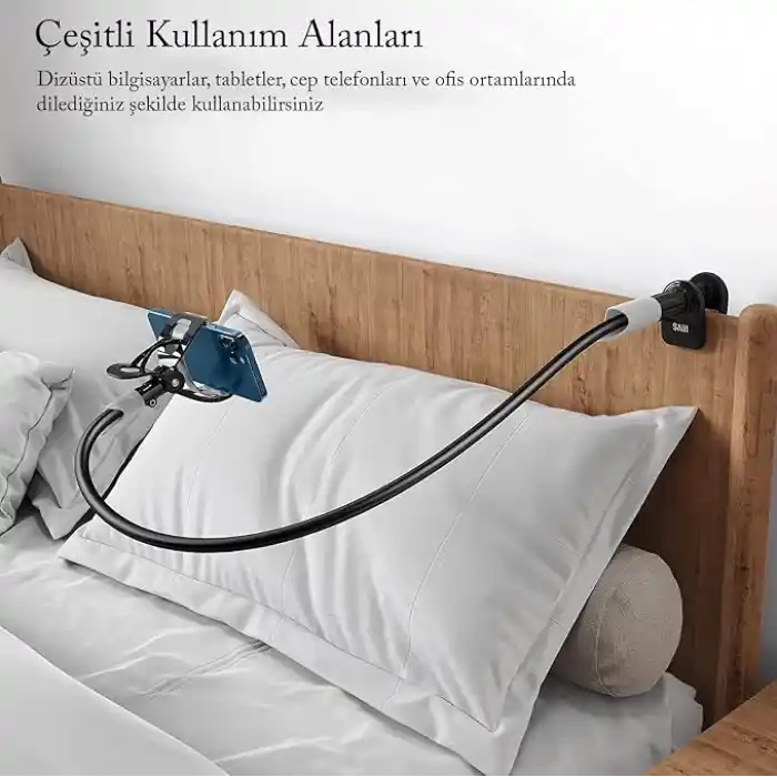 Bix SAIJI IVY-85 Akrobat Esnek Telefon Tutucu, Deveboynu Yataklı Telefon Tutacağı, Masa için Esnek Uzun Kollu Telefon Montajı, Klips Braketi Kelepçe Standı 4.0-6.3 Siyah