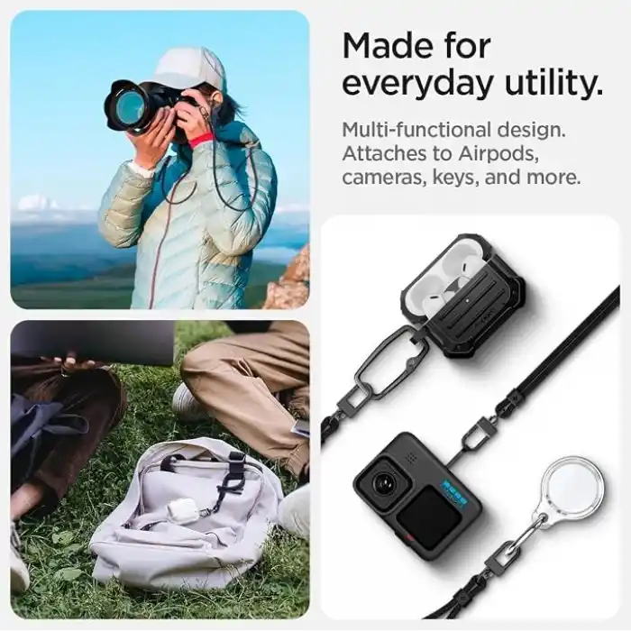 Spigen Boyun Askı ipi + Bilek Askı ipi + ConTag Tutucu Aparat Set (Tüm Cihazlarla Uyumlu) Black - AFA06259