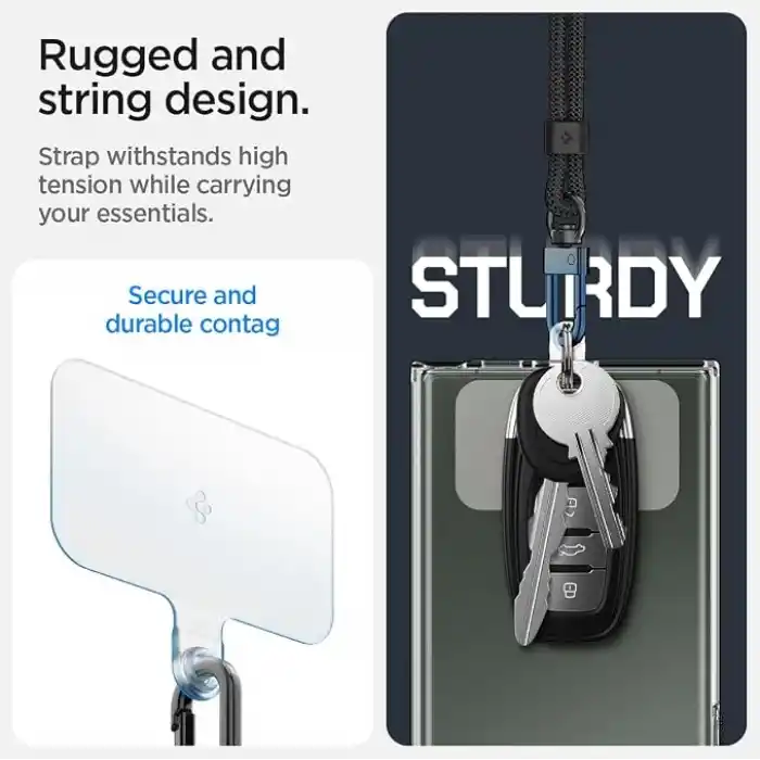 Spigen Boyun Askı ipi + Bilek Askı ipi + ConTag Tutucu Aparat Set (Tüm Cihazlarla Uyumlu) Black - AFA06259