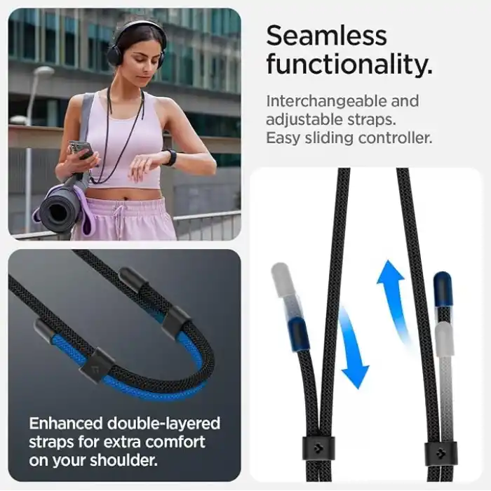 Spigen Boyun Askı ipi + Bilek Askı ipi + ConTag Tutucu Aparat Set (Tüm Cihazlarla Uyumlu) Black - AFA06259