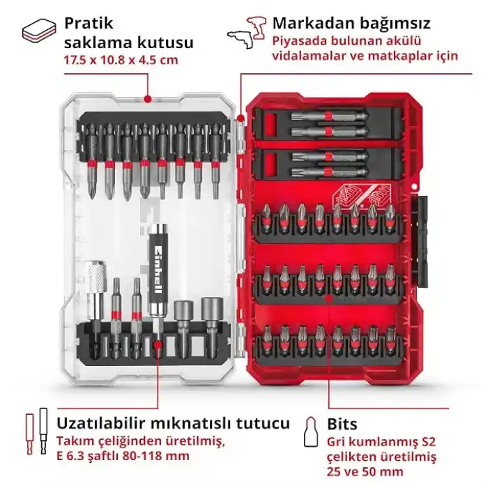 Einhell Orijinal M-CASE 42 Parça Bit Ucu Seti 49118953