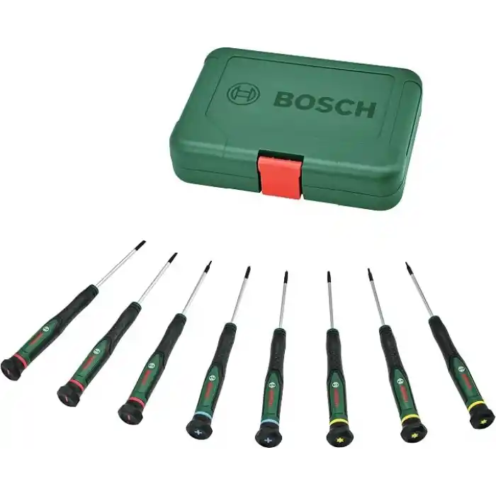 Bosch Hassas Tornavida Seti 8 Parça (S2 Sert Çelik Tornavida Ev Sabitleme, Model Yapımı, El İşçiliği; Hassas ve Manyetik Uç; PH/TX/SL; Renk Kodlu Boyut; Yumuşak Tutucu)