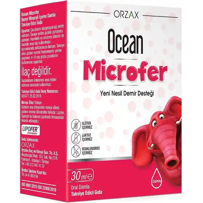 Ocean Microfer Demir Takviye Edici Gıda (Lipofer: Patentli Mikroenkapsüle Demir Kaynağı) - Damla - 30 ml