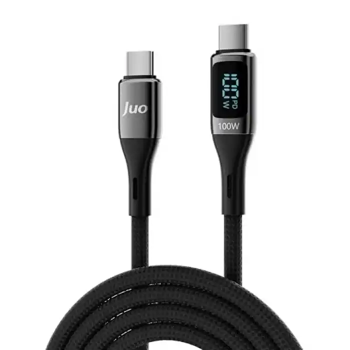 Juo 100W 5A QC4.0 Dijital Led Ekranlı E-Mark Çipli USB PD Type-C Hızlı Şarj ve Data Kablosu 2 Metre