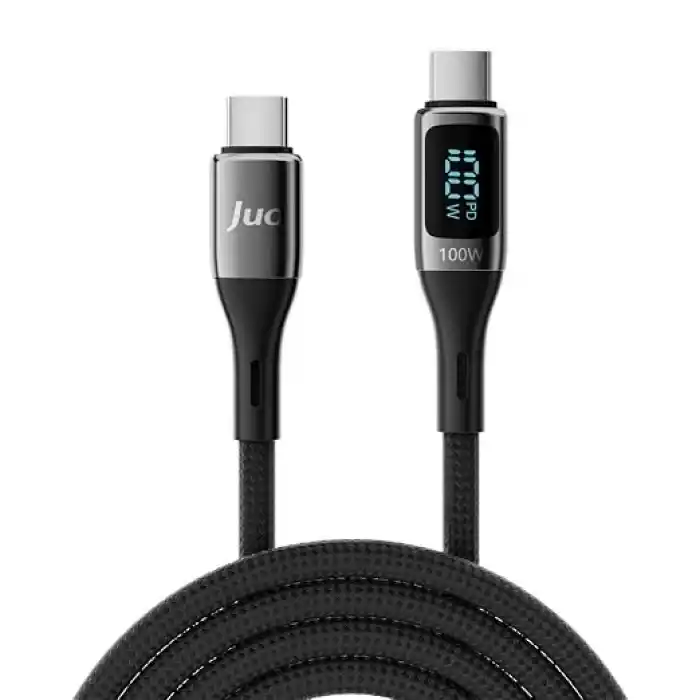 Juo 100W 5A QC4.0 Dijital Led Ekranlı E-Mark Çipli USB PD Type-C Hızlı Şarj ve Data Kablosu 2 Metre