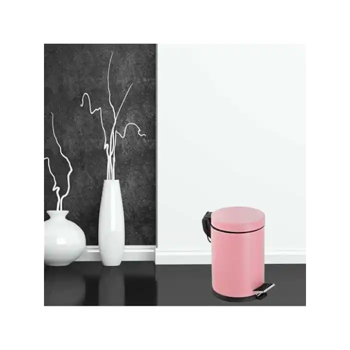 Premium Serisi 5 Litre Hacimli Paslanmaz Banyo-Mutfak Pedallı Çöp Kovası Pembe, 5l