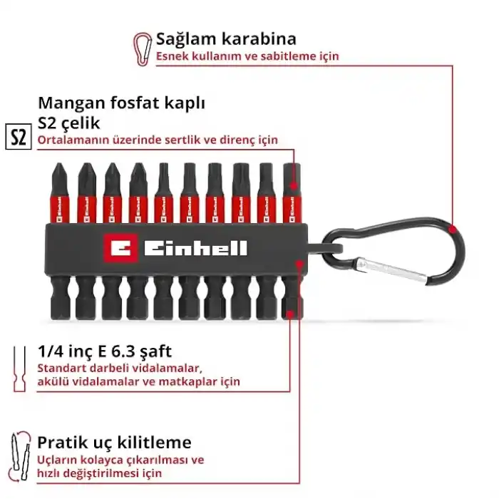 Einhell Orijinal 10 Parça Darbeli Bit Ucu Set 49118633