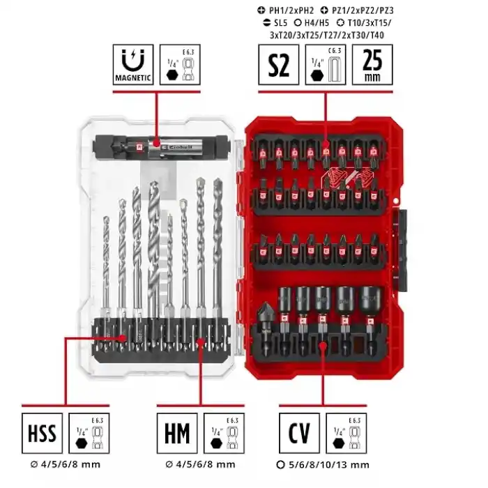 Einhell Orijinal M-CASE 39 Parça Darbeye Dayanıklı Aksesuar Seti 49108763