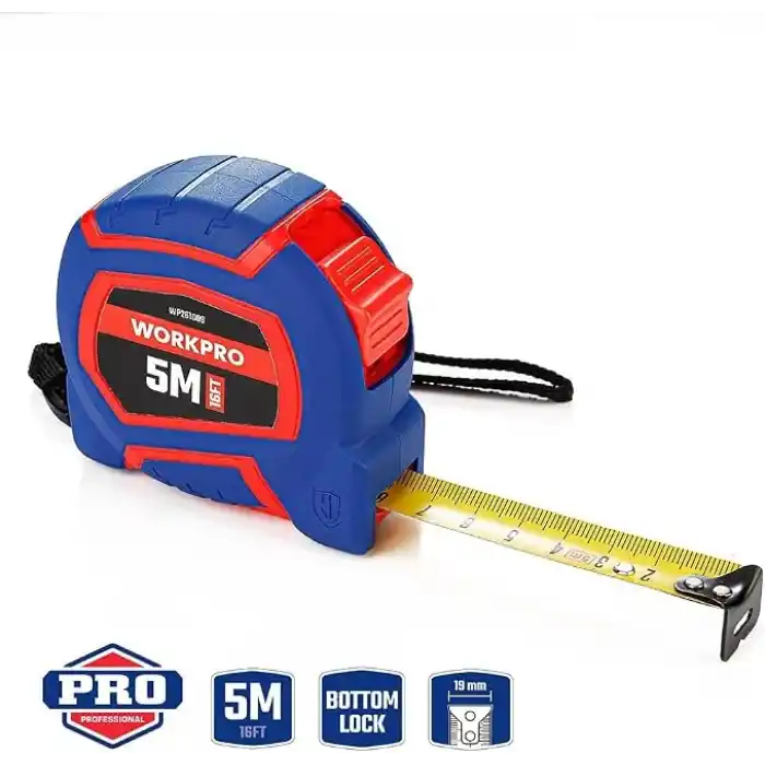 WORKPRO WP261009 5Mx19mm/16Ft. Naylon Kaplama Sarı Çelik Şerit Metre