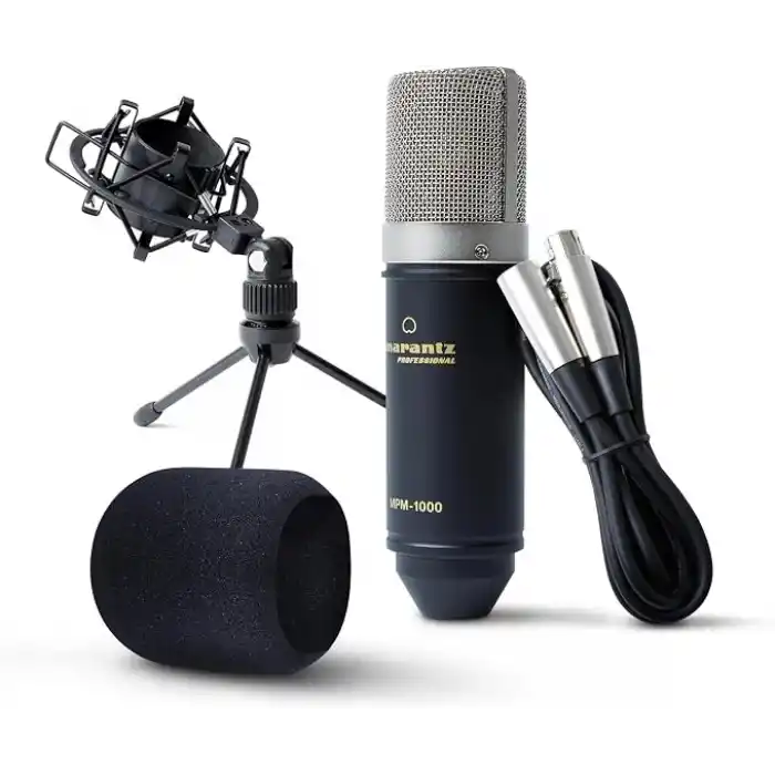 Marantz Professional MPM-1000 - Podcast, akış, şarkı söyleme, tele-çalışma ve oyun için masa standı ve kablolu XLR kondenser stüdyo mikrofonu