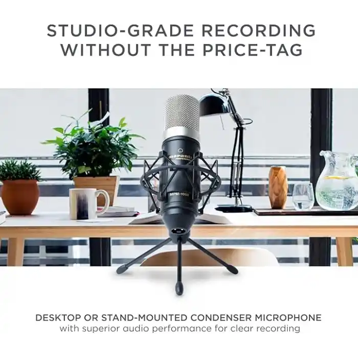 Marantz Professional MPM-1000 - Podcast, akış, şarkı söyleme, tele-çalışma ve oyun için masa standı ve kablolu XLR kondenser stüdyo mikrofonu