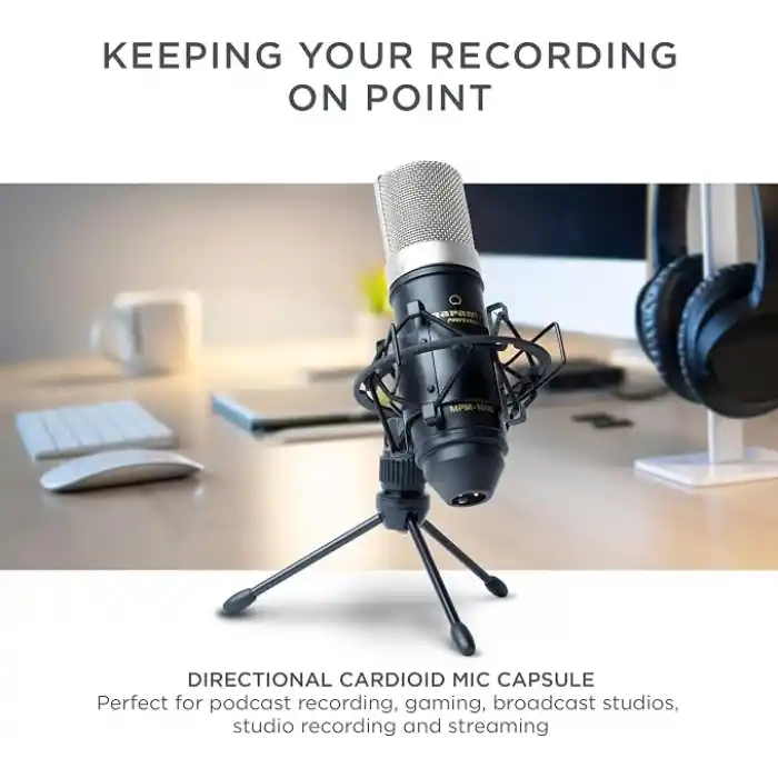 Marantz Professional MPM-1000 - Podcast, akış, şarkı söyleme, tele-çalışma ve oyun için masa standı ve kablolu XLR kondenser stüdyo mikrofonu