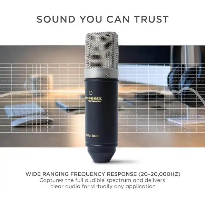 Marantz Professional MPM-1000 - Podcast, akış, şarkı söyleme, tele-çalışma ve oyun için masa standı ve kablolu XLR kondenser stüdyo mikrofonu