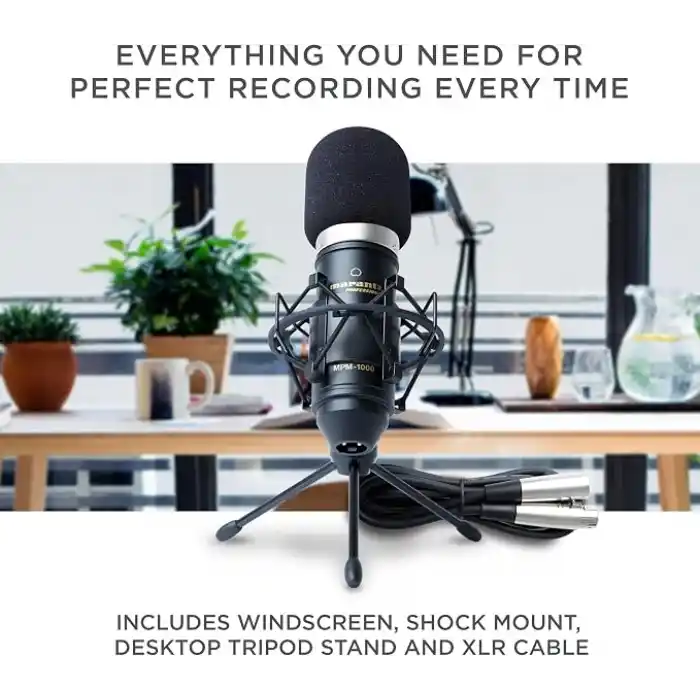 Marantz Professional MPM-1000 - Podcast, akış, şarkı söyleme, tele-çalışma ve oyun için masa standı ve kablolu XLR kondenser stüdyo mikrofonu