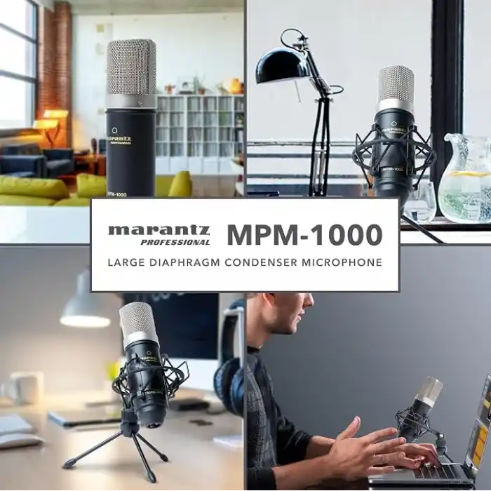 Marantz Professional MPM-1000 - Podcast, akış, şarkı söyleme, tele-çalışma ve oyun için masa standı ve kablolu XLR kondenser stüdyo mikrofonu