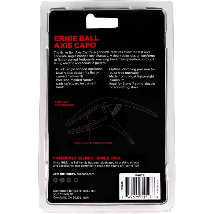 Ernie Ball Axis Dual Radius Capo, Beyaz (P09616)
