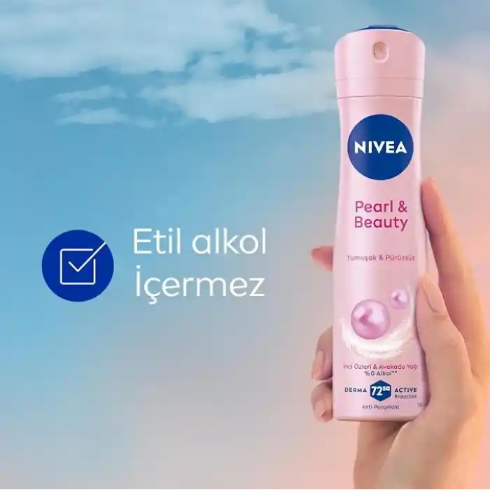 NIVEA Kadın Sprey Deodorant Pearl&Beauty 150 ml,72 Saat Terlemeye Karşı Anti Perspirant Koruma,Doğal İnci Özleri ve Avokado Yağı,Yumuşak,Pürüzsüz Koltuk Altı,Alkol İçermez