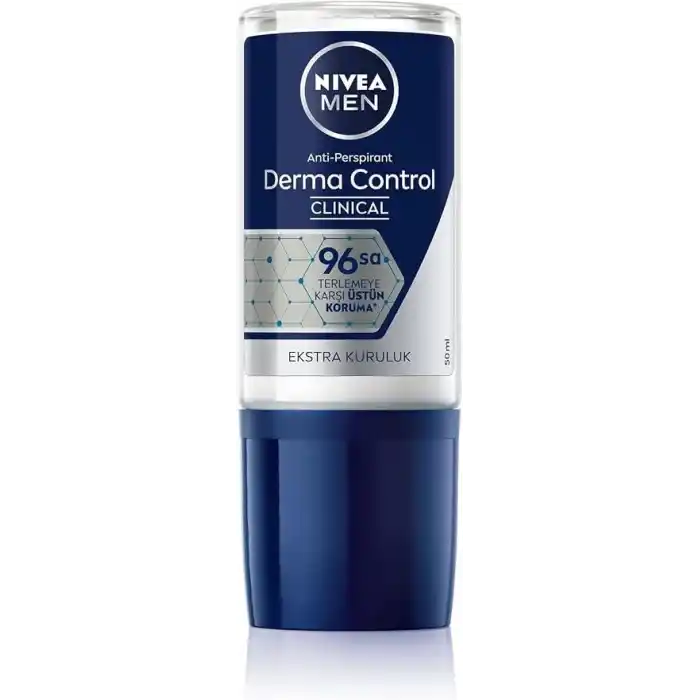 NIVEA MEN Erkek Roll on Deodorant Derma Control Clinical 50 ml,96 saat üstün koruma,Anti-perspirant,C Vitamini,Ekstra Kuruluk