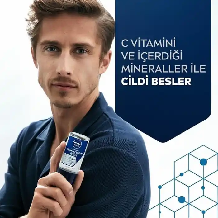 NIVEA MEN Erkek Roll on Deodorant Derma Control Clinical 50 ml,96 saat üstün koruma,Anti-perspirant,C Vitamini,Ekstra Kuruluk